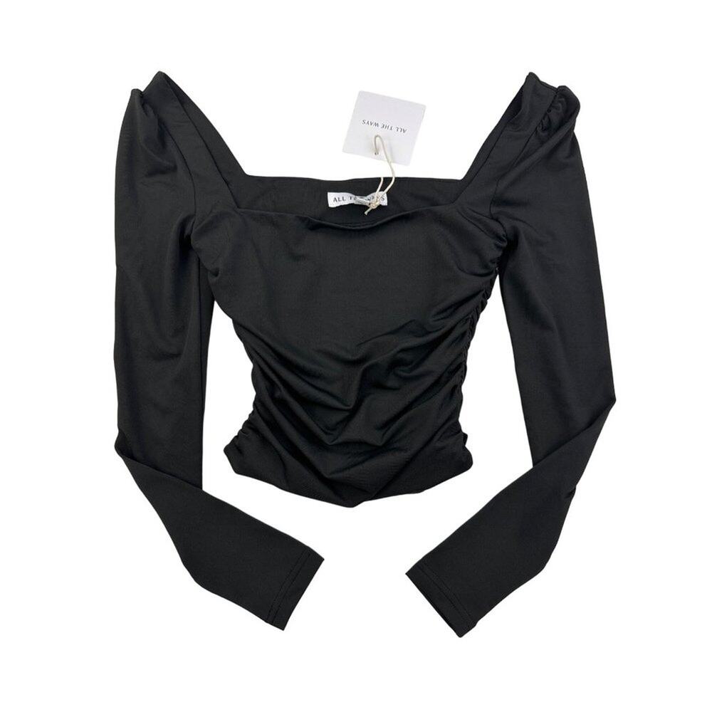 All The Ways - Square Neck Long Sleeve Ruched Top in Black